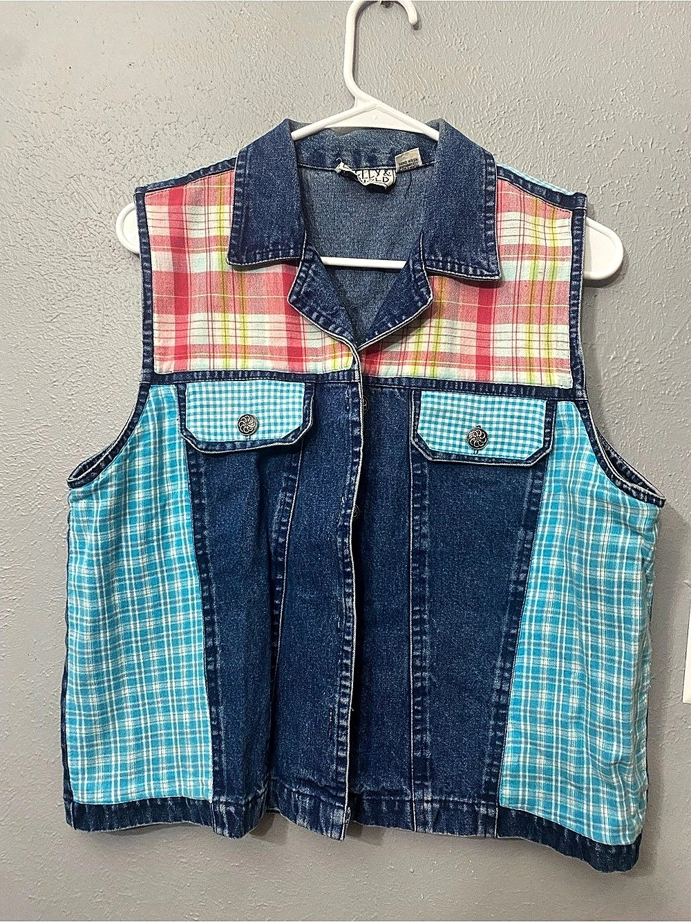 VTG Shelly & Arnold Women’s Denim Vest Sz Med Western 100% Cotton Embroidered